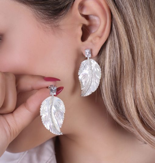 گوشواره نقره وصدف طرح برگ