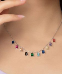 گردنبند نقره باآویزرنگی