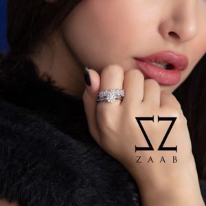 حلقه و پشت حلقه نقره طرح جواهر