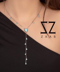 گردنبند نقره آویز طرح فیروزه