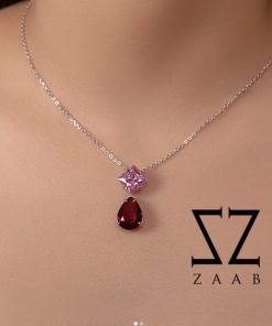گردنبندنقره بانگین اشکی قرمز