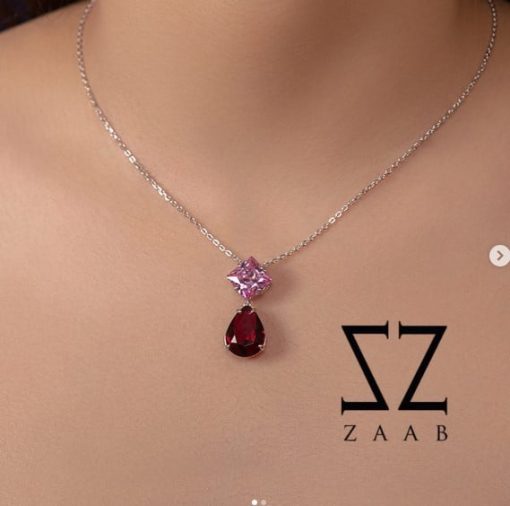 گردنبندنقره بانگین اشکی قرمز