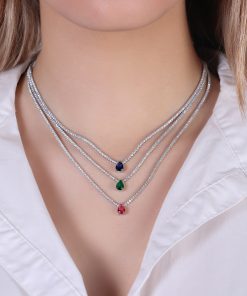 گردنبند نقره تنیسی باآویز رنگی