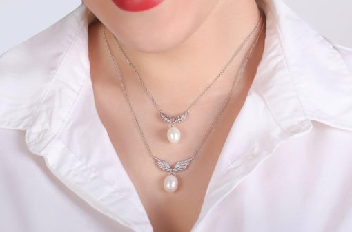 گردنبند نقره بال فرشته و مروارید