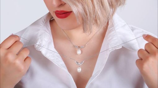 گردنبند نقره بال فرشته و مروارید - تصویر 2