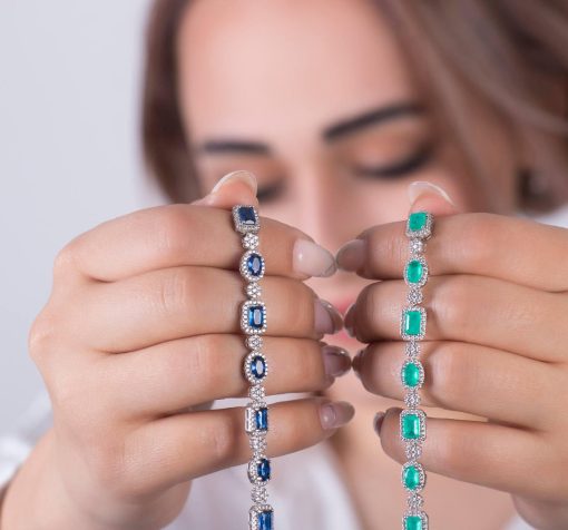 دستبند نقره طرح جواهر نگین رنگی
