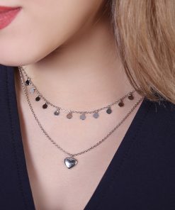 گردنبندنقره دولاین پولکی و قلب