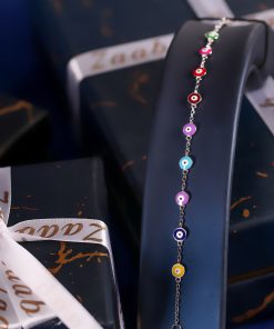 دستبند نقره چشم نظررنگی