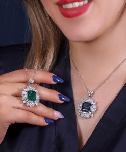 گردنبند نقره طرح جواهر نکین رنگی