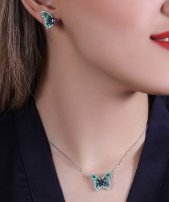نیمست نقره پروانه میناکاری با نگین سرمه ای