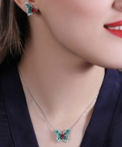 نیمست نقره پروانه میناکاری با نگین قرمز