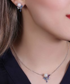 نیمست نقره مروارید با نگین های رنگی