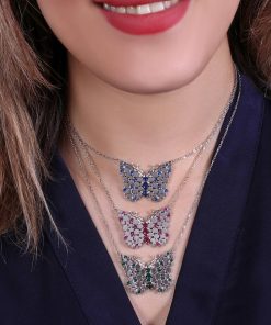 گردنبند نقره پروانه رنگی