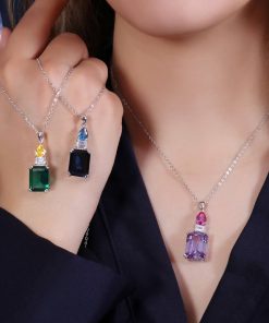 گردنبند نقره نگین باگت رنگی