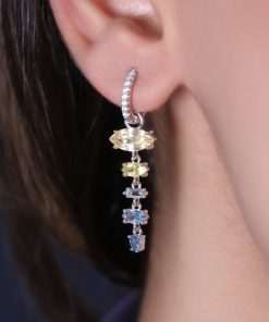 گوشواره حلقه ای با آویز متحرک نگین رنگی