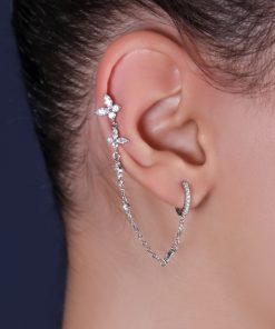 گوشواره شکوفه تلفیقی میخی و حلقه ای