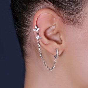 گوشواره شکوفه تلفیقی میخی و حلقه ای