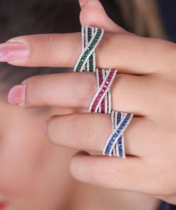 حلقه ضربدری نگین رنگی درشت