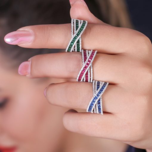 حلقه ضربدری نگین رنگی درشت