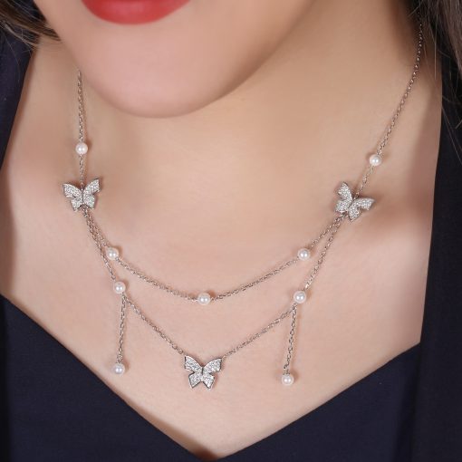 گردنبند دولاین پروانه و مروارید