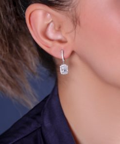 گوشواره حلقه ای باآویز تک نکین مربع