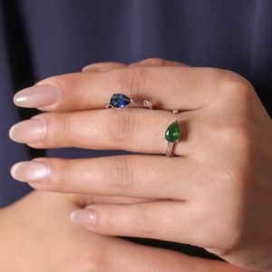 انگشتر نگین اشکی رنگی فری سایز بارکاب ساده