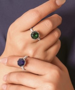 انگشتر نگین گرد رنگی بارکاب تاج