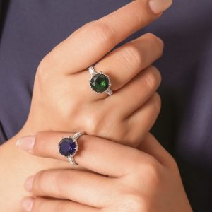 انگشتر نگین گرد رنگی بارکاب تاج