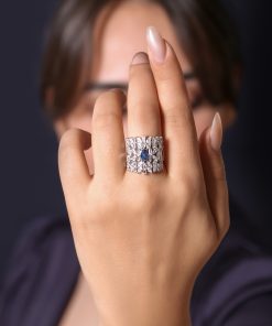 انگشتر طرح جواهر با تک نگین آبی