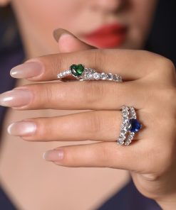 حلقه و پشت حلقه تنیسی با نگین قلب رنگی