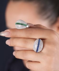 انگشتر دامله با یک ردیف نگین باگت رنگی