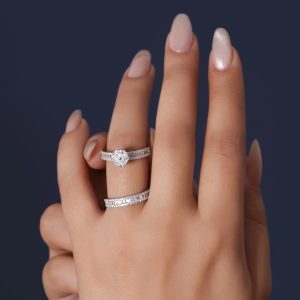 حلقه و پشت حلقه فلاور با رکاب نگین باگت
