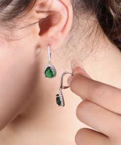 گوشواره نگین سبز اشکی کلیپسی