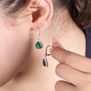 گوشواره نگین سبز اشکی کلیپسی