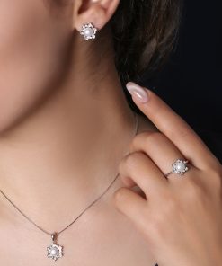 نیمست شکوفه با مروارید طبیعی و گوشواره حلقه ای