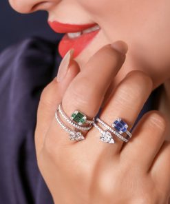 انگشتر پیچی امرالدکات رنگی و اشک سفید