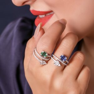 انگشتر پیچی امرالدکات رنگی و اشک سفید
