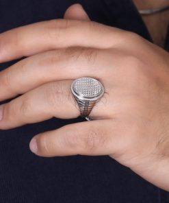 انگشتر مردانه بیضی صفحه شطرنجی بدون نگین