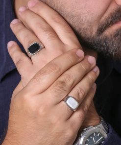 انگشتر مردانه رکاب ساده انیکس و صدف طبیعی