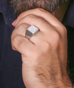 انگشتر مردانه طرح جواهر صفحه چهارگوش نگیندار