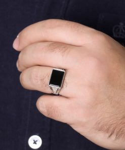 انگشتر مردانه با سنگ انیکس تخت و رکاب نگیندار
